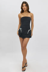 Black Strapless Dress Ribbon Detail