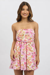 Multi Floral Strapless Dress Bubble Mini