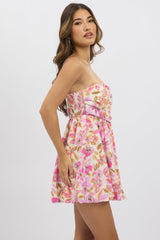 Multi Floral Strapless Dress Bubble Mini