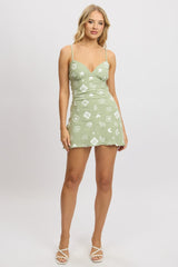 Green Abstract Mini Dress Strappy