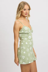 Green Abstract Mini Dress Strappy