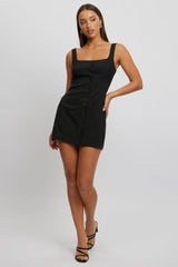 Black Mini Dress Square Neck Button Down