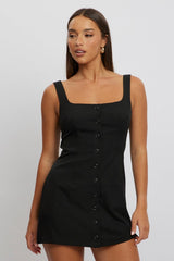 Black Mini Dress Square Neck Button Down