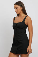 Black Mini Dress Square Neck Button Down