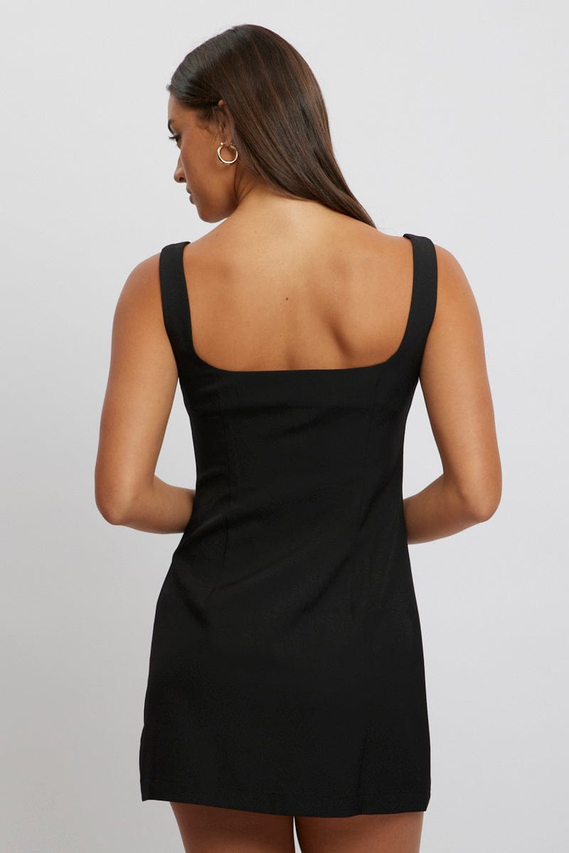 Black Mini Dress Square Neck Button Down