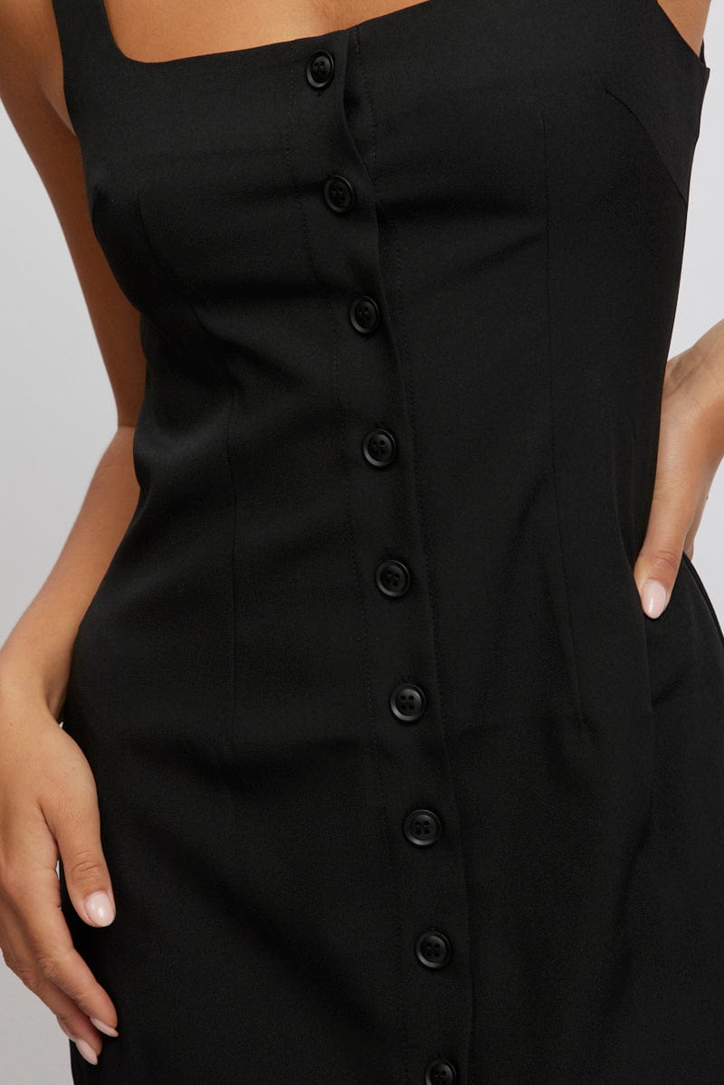 Black Mini Dress Square Neck Button Down