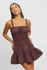 Brown Fit And Flare Dress Mini Poplin
