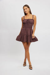Brown Fit And Flare Dress Mini Poplin