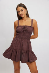 Brown Fit And Flare Dress Mini Poplin