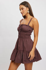 Brown Fit And Flare Dress Mini Poplin