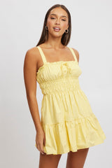 Yellow Fit And Flare Dress Mini Poplin