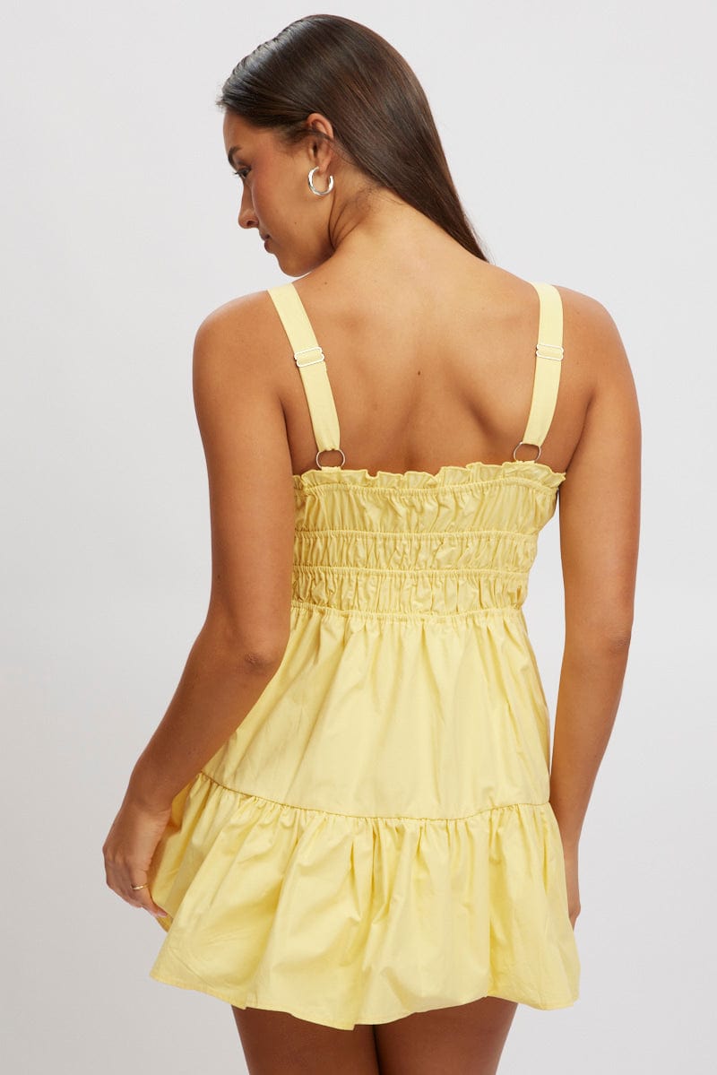 Yellow Fit And Flare Dress Mini Poplin