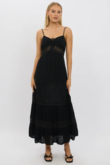 Black Maxi Dress Strappy Lace Trim