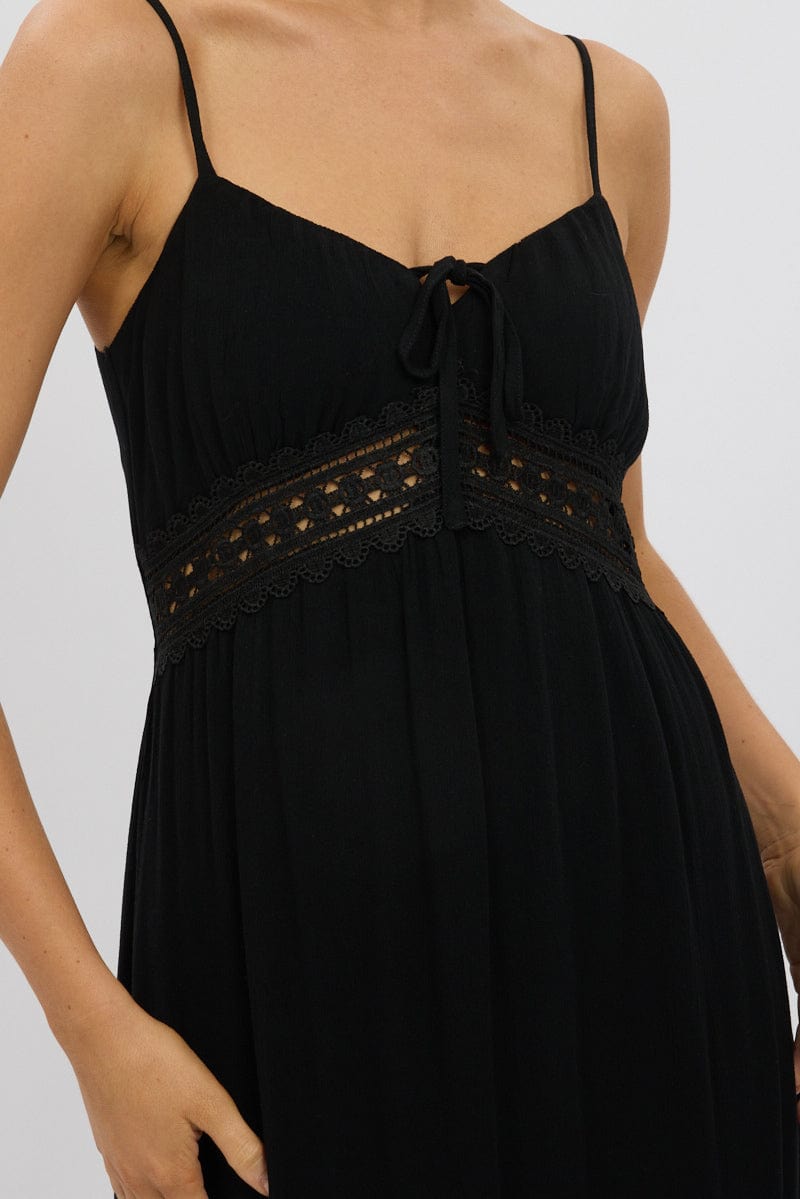 Black Maxi Dress Strappy Lace Trim