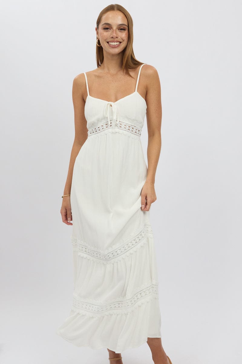 White Maxi Dress Strappy Lace Trim