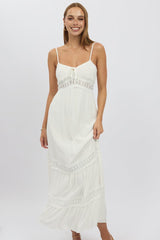 White Maxi Dress Strappy Lace Trim