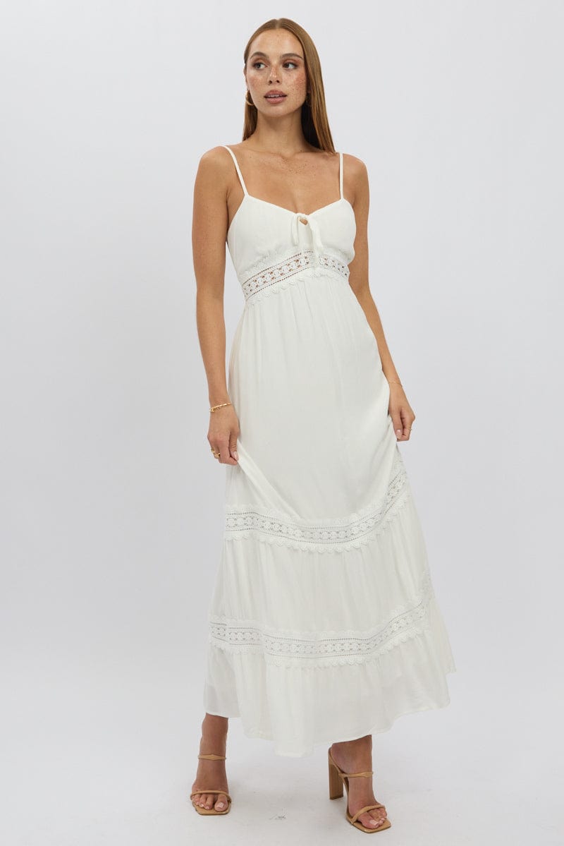 White Maxi Dress Strappy Lace Trim