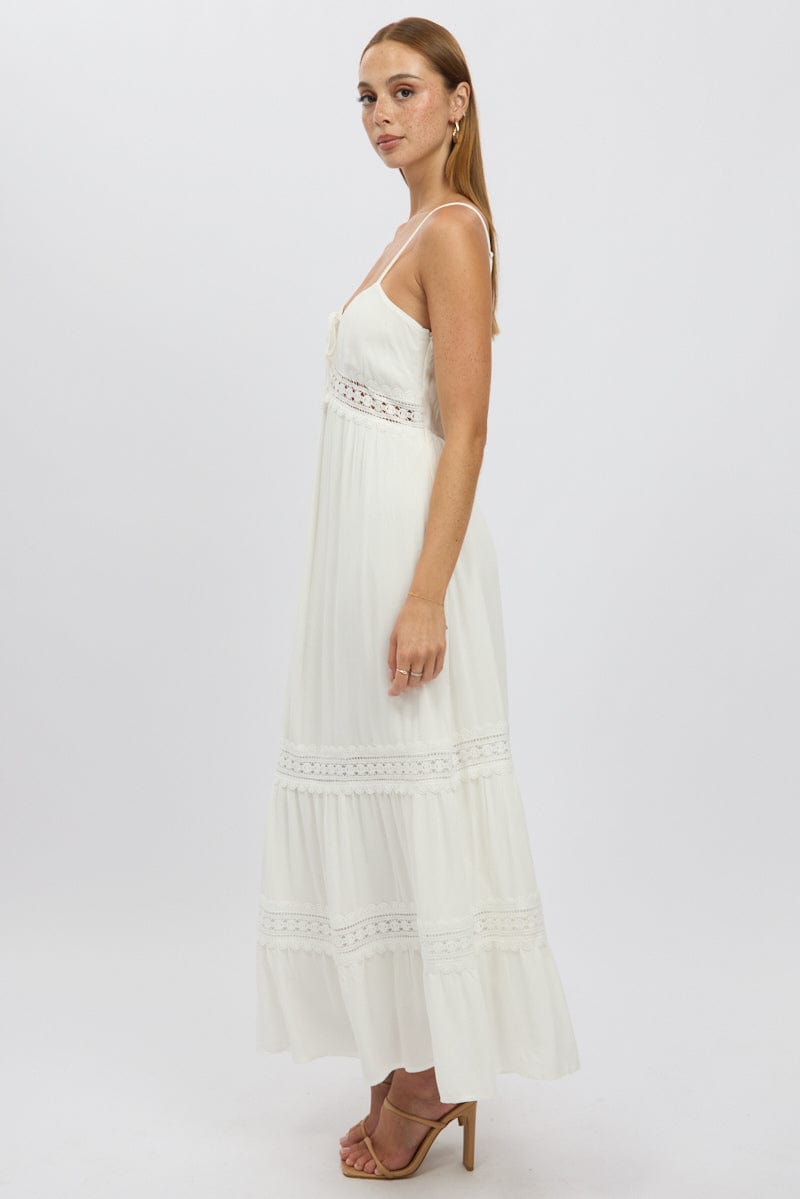 White Maxi Dress Strappy Lace Trim