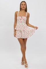 Red Ditsy Fit And Flare Dress Square Neck Mini