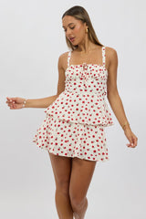 Red Ditsy Fit And Flare Dress Square Neck Mini