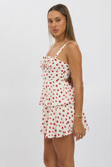 Red Ditsy Fit And Flare Dress Square Neck Mini