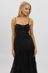 Black Midi Dress Tiered Strappy