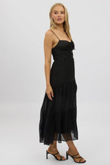 Black Midi Dress Tiered Strappy