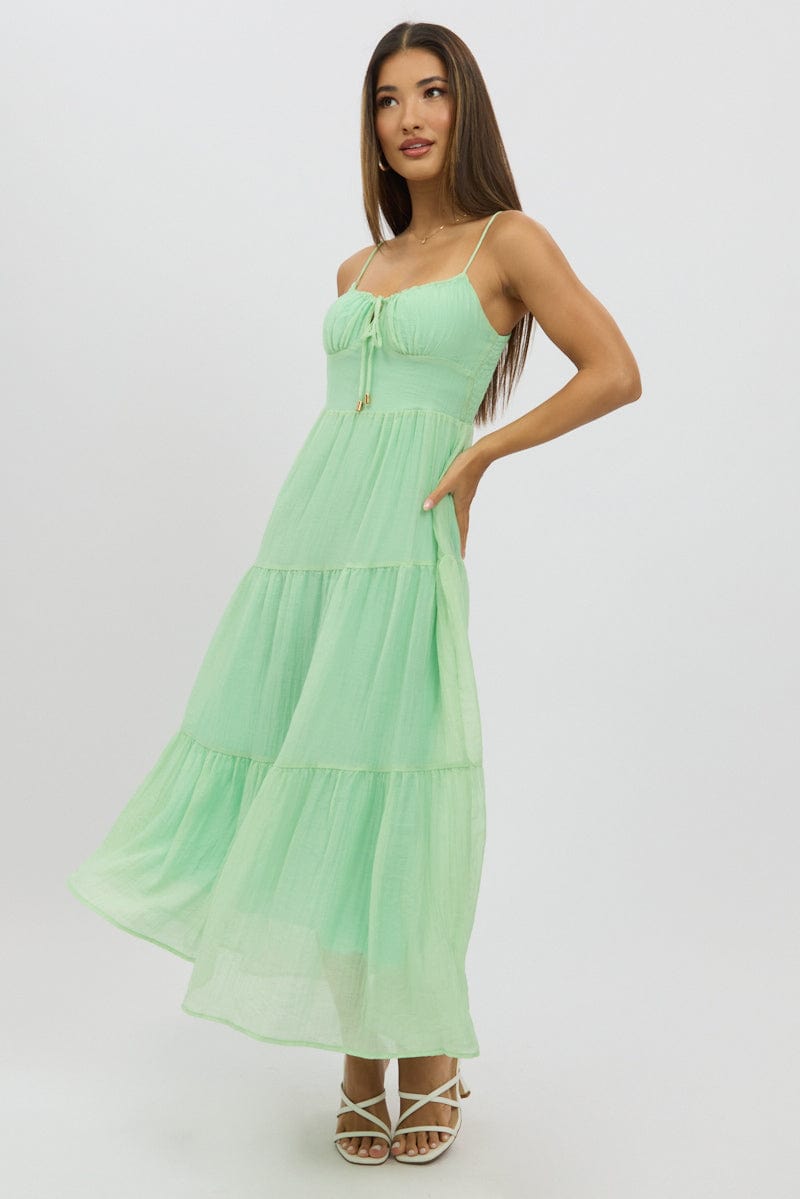 Green Midi Dress Tiered Strappy