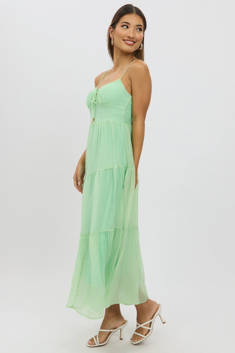 Green Midi Dress Tiered Strappy
