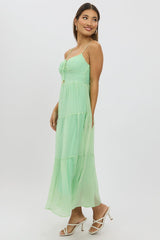 Green Midi Dress Tiered Strappy