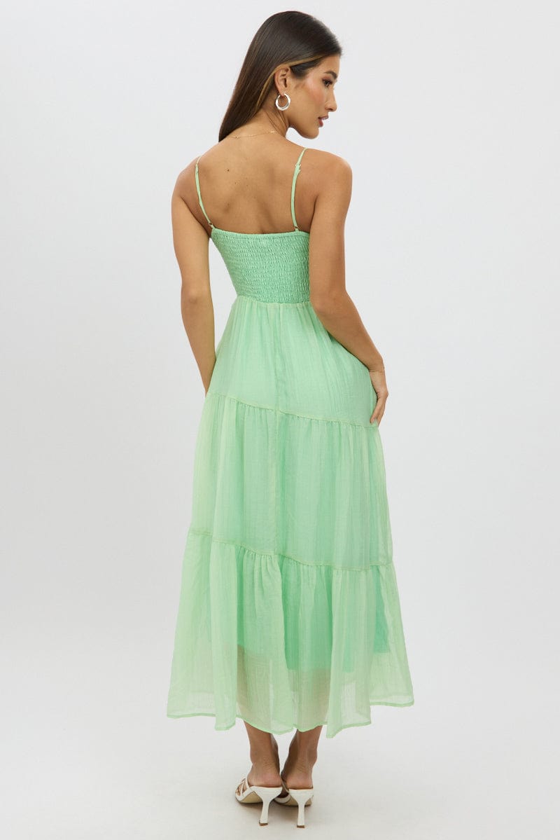 Green Midi Dress Tiered Strappy