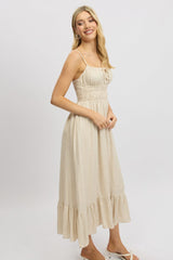 Beige Midi Dress Tiered Strappy
