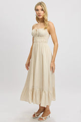 Beige Midi Dress Tiered Strappy