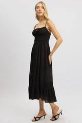 Black Midi Dress Tiered Strappy