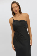 Black One Shoulder Dress Satin