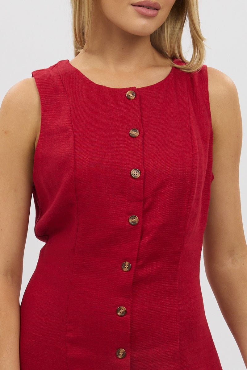 Red Button Through Mini Dress