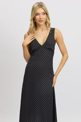 Black Polka Dot Maxi Dress V-neck