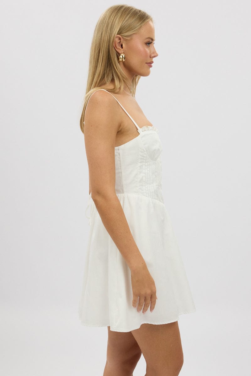 White Fit And Flare Dress Poplin Mini