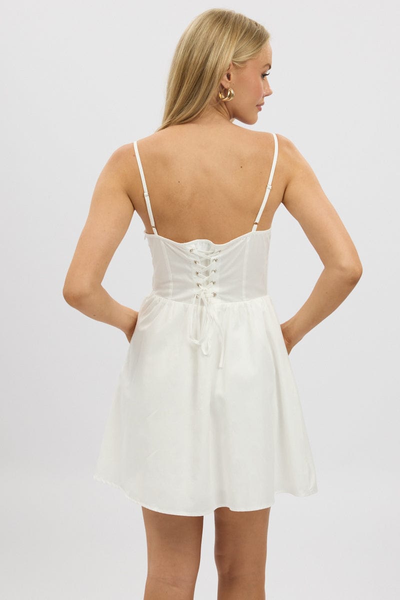 White Fit And Flare Dress Poplin Mini