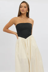 Beige Strapless Maxi Dress Colour Block