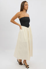 Beige Strapless Maxi Dress Colour Block