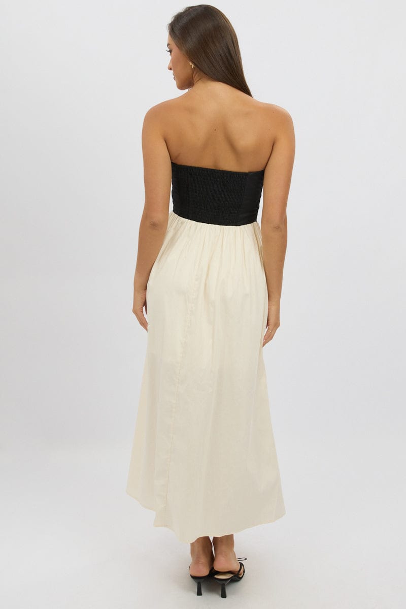 Beige Strapless Maxi Dress Colour Block