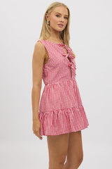 Red Check Mini Dress Ribbon Detail