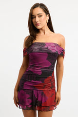 Black Floral Off Shoulder Dress Mini