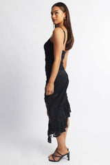 Black Midi Dress Asymmetric Hem Lace
