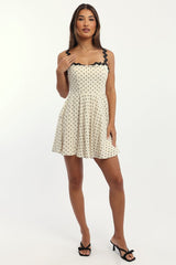 Beige Polka Dot Fit And Flare Dress Mini