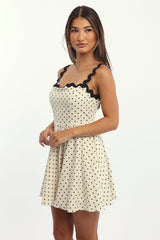 Beige Polka Dot Fit And Flare Dress Mini