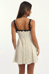 Beige Polka Dot Fit And Flare Dress Mini