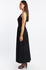 Black Midi Dress Ribbed Bodice