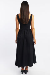 Black Midi Dress Ribbed Bodice